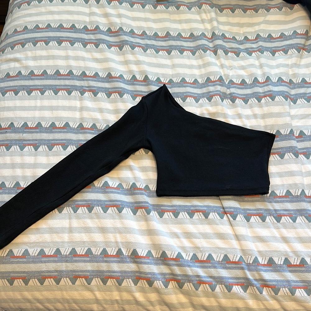 Princess Polly black one sleeve off the shoulder crop top